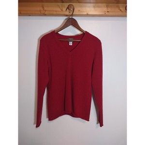 FWM Women's M Red Cashmere Sweater V neck Long Sleeve
